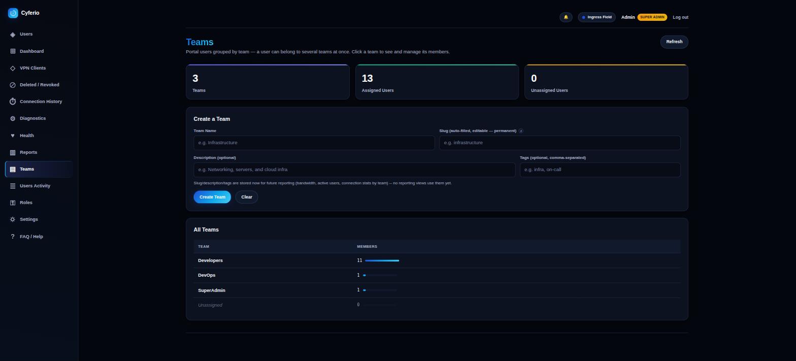 Cyferio teams: group portal users into teams for bandwidth and reporting rollups